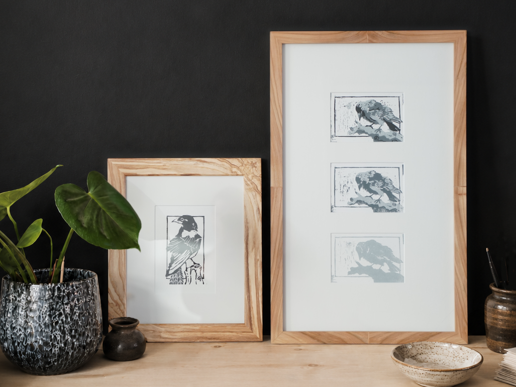 Woodblock Prints Framed in Ash and Elm