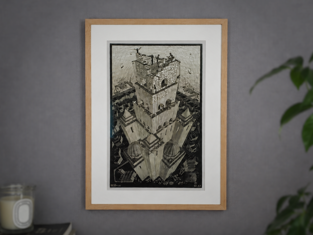 M. C. Escher Print Framed in Oak