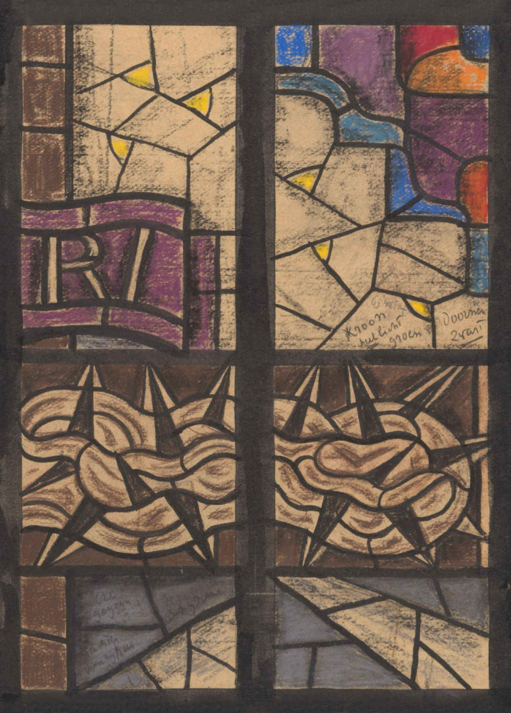 Ontwerp voor raam in het Zuidertransept van de Dom te Utrecht, Richard Nicolaüs Roland Holst (1878 - 1938)