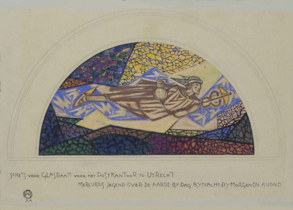Ontwerp voor raam van het postkantoor te Utrecht: Mercurius, Richard Nicolaüs Roland Holst (1924)