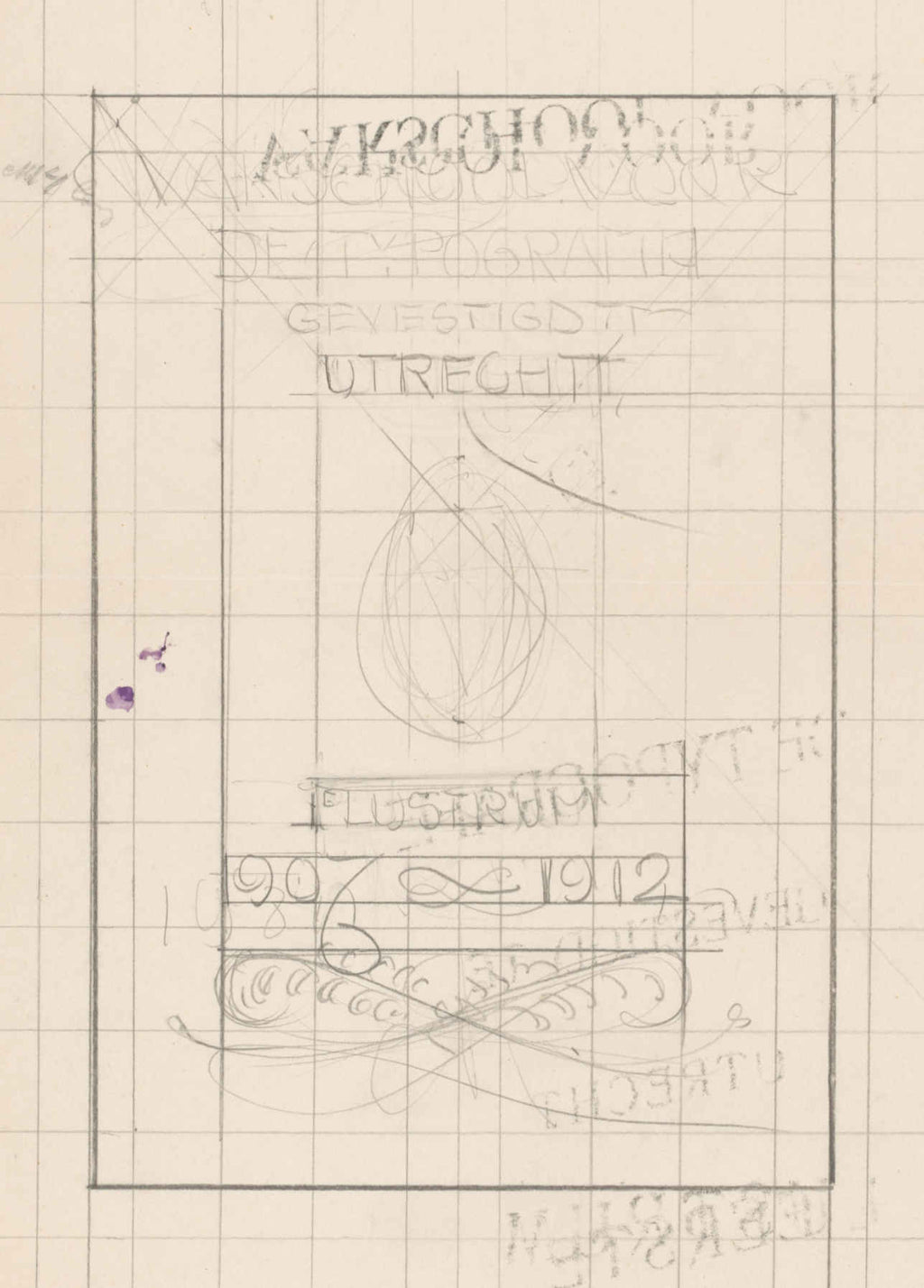 Ontwerp voor het lustrumboek van de Vakschool voor de typografie te Utrecht, Reinier Willem Petrus de Vries (1912)